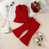 Conjunto de Duas Peças para Meninas Jovens - Novo Moda Europeia e Americana Transfronteiriça - Blazer sem Mangas com Lapela e Bolso Aberto com Calça Flare