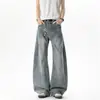 Jeans Denim Lavado Desgastado Resistente Estilo Retrô Americano Masculino Primavera/Outono Soltos Tendência Marca Perna Larga Reta Casuais Longos
