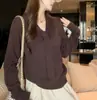 Tricô de Manga Longa Estilo Coreano Preguiçoso e Relaxado para Mulheres no Outono e Inverno Novo Estilo Estilo Suave Macio Aderente Cadarço Efeito Emagrecedor Tricô