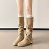 Botas de tacón alto y medio con plataforma para mujeres de talla grande con piernas gruesas, botas largas hasta la rodilla adelgazantes, botas vaqueras estilo western, botas de montar