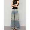 Jeans Anchos Desgastados Estilo Americano para Mujer, Tendencia Verano 2026 Versátiles Nuevos de Tiro Alto Adelgazantes Sueltos Rectos