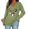 Amazon wsih transfronterizo nuevo top casual para mujer europeo y americano de Halloween con estampado de letras en inglés y cuello en V de manga larga