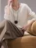 Suéter Tejido de Lana y Cachemir Blanco Zhengqite Clothing para Mujer, Nuevo Estilo Otoño e Invierno 2026, Suéter Holgado