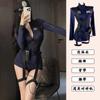 Traje de role play sexy de comissária de bordo e policial bêbada, lingerie sexy, atmosfera de boate, flerte, cos uniforme colado