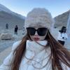 Elegante gorro de invierno para mujer, de piel de conejo, cálido y suave, tejido a mano, de lana, con pompón, para el pelo