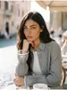 2026 Amazon Transfronterizo OZON Nuevo Cárdigan Camisa Casual Holgado de Hombros Caídos con Retazos de Encaje Rayado para Mujer