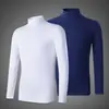 Camiseta de algodón de manga larga versátil para hombre, cuello alto medio, top interior, otoño, fina, blanca pura, elástica, camiseta interior