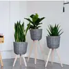 Cesta de Bambu Vaso de Flores Sala de Estar Planta Cesta de Flores Decoração Redonda Bambu Varanda Tripé Trançado Flor Grande Estilo Pastoral