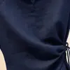 Blusa azul irregular única y hermosa con calados, corbata y abertura, camiseta de manga corta, top de verano de alta gama para mujer