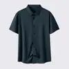 Camisa de Manga Curta Dongyu Transfronteiriça Alta Elasticidade Sem Costura Não Amassa Antirrugas Tamanho Plus Oversized Fina Cor Lisa Estilo Camisa Venda por Atacado