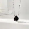 Collar Colgante Original Nuevo de Ágata Negra para Mujer Cadena de Cuentas Redondas de Plata 925 Cadena para Clavícula de Temperamento de Nicho Venta al por Mayor