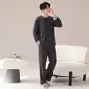 Pijama Térmico Escovado Dupla Face Masculino Estilo Outono/Inverno Casual Gola Redonda Conjunto Dropshipping