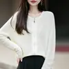 Cardigan de Tricô Minimalista de Alta Qualidade Francês para Mulheres Camada Base Solta Emagrecedora Gola Redonda Ponto Meia e Ponto Tricô Casaco Suéter com Zíper
