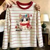 Camiseta de manga larga a rayas de algodón puro para niña, nueva camiseta versátil informal de bloques de color para primavera y otoño de 2026, camiseta básica para niños