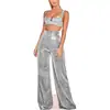 Moda Feminina Europeia e Americana 2024 Calças de Perna Larga Transfronteiriças com Estampa Prateada. Calça Casual Feminina com Cintura Alta e Pernas Largas, Venda por Atacado Disponível