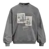 Moletom redondo com estampa de membro de banda desgastada para homens, camisa esportiva de manga longa casual solta estilo rua para primavera e outono