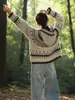 Chamarra Suéter con Capucha Estilo Fair Isle Retro para Mujer en Otoño e Invierno, Súper Bonita, Relajada, Holgada, Suave y Cera, Cardigan de Punto Grueso