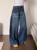 Jeans de Pierna Ancha Lavados Estilo Americano para Mujer, Nueva Colección Otoño e Invierno, Corte Holgado, Adelgazantes, Caída Recta, Largo Hasta el Suelo