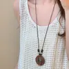 Colar Pingente de Borla com Contas de Madeira Cerâmica Estilo Étnico Retrô Corrente de Clavícula Nicho Versátil Joia Personalizada