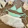 Té Verde Limón Estampado TeaStar Cubierta Casual Delgada para Mujer Verano Bikini Traje de Baño Conjunto de Cubierta de Encaje