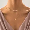 Collar sencillo de comercio exterior europeo y americano para mujer, joyería hecha a mano a juego, venta al por mayor, collar de perlas con lentejuelas redondas de doble capa