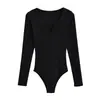 Bodystocking de Manga Larga Acanalado con Cuello en V Profundo Nuevo Otoño 2026 Sexy Adelgazante Sexy Camiseta Base Camiseta Interior