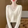 Tecido misto transfronteiriço 2026 outono e inverno novo top cardigã feminino de gola V curto em tricô torcido de modelagem solta