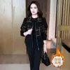 Jaqueta Xadrez para Mulheres, Novo Estilo Outono e Inverno, Forrada com Lã, Versátil, Fashion, Curta, Justa, Casual, Rejuvenescedora, Tops Petite para Mulheres