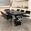 Mesa y Sillas de Comedor Colgantes de Losa de Roca Negra Pura Estilo Italiano, Estilo Bauhaus, Tamaño Grande, Escritorio Rectangular Simple Moderno para Té y Estudio