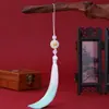Pingente em Forma de Flor de Jade Branco com Borla Degradê DIY Estilo Chinês Broche Hanfu Qipao Acessório de Presente Ornamento