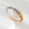 Joia Transfronteiriça Europeia e Americana Estilo Casual Pulseira de Pérola com Borda Aberta Conjunto de Pulseiras Oval em Liga Bicolor