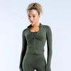 Amazon Transfronterizo Tela de Nylon Completamente Mate Ajustada Cremallera Chaqueta de Manga Larga Ropa de Fitness Manga Larga Cremallera Ropa de Fitness