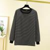 Suéter de lana de longitud media para mujer de otoño e invierno, holgado, de cuello redondo, manga larga, camiseta a rayas, con forro polar, grueso, camiseta básica de talla grande