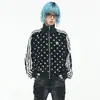 Sudadera con cuello alto y estampado retro americano para hombre y mujer, chaqueta cárdigan estilo deportivo de cuatro rayas holgada casual para principios de otoño