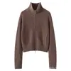 Cárdigan de manga larga 100% cachemira pura para mujer con doble cremallera, abrigo corto con cuello de solapa, prenda exterior casual holgada, top engrosado