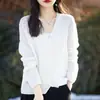 26 Otoño/Invierno Cardigan de Lana 100% Cuello en V Manga Larga Lentejuelas Bloque de Color Cardigan para Mujer Holgado de Lana Casual Chaqueta de Punto
