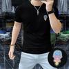 Camiseta de algodón mercerizado para hombre, de moda, de cuello redondo, manga corta, elegante, moderna, con letras, ligera, de lujo y corte entallado, de verano 2025
