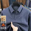 Contiene Lana y SedaCuello en V Falso Dos Piezas Camisa Cálida Suéter Engrosado con Felpa Ropa de Papá Camisa Cálida