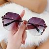 Nuevas Gafas de Sol para Mujer Europeas y Americanas sin Montura con Adorno de Cristal y Diamantes, Moda Ins, Tendencia Retro, Gafas de Sol con Protección UV