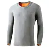 Camiseta interior térmica con forro polar para hombre, camiseta de manga larga de terciopelo dorado grueso para otoño e invierno, camiseta ajustada con cuello redondo para hombre, ropa de otoño.