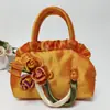 Bolsa de Flor Hecha a Mano Mini Bolso de Mano para Mujer Bolsa Estilo Chino Retro Cartera para Teléfono Móvil Bolsita de Comida para Mamá Bolsita para Llaves