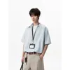 Camisa a Rayas Falsa de Dos Piezas con Medio Botón de Seda Artificial para Hombre, Estilo Japonés Perezoso de Gama Alta, Moderna Casual de Manga Corta para Verano