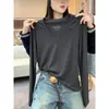Camiseta de manga larga con cuello en V de algodón de bambú para mujer, tendencia INS, estilo fino de principios de otoño, para usar en capas o sola, top versátil de color liso, capa base