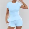 Venta Caliente Transfronteriza Ropa de Yoga para Mujer Conjunto de Manga Corta de Secado Rápido Ropa de Fitness Running Pantalones Cortos de Tacto de Alta Gama Conjunto de Dos Piezas
