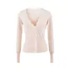 Camiseta de manga larga con cuello en V color gris puro de deseo, estilo americano para mujer, prenda interior de otoño, diseño ajustado para otoño e invierno, top tipo cárdigan moderno