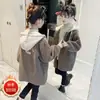 Roupa Infantil Outono e Inverno Meninas Casaco de Lã de Cordeiro Comprimento Médio com Forro de Lã Espessado Manga Longa Cardigan Suéter com Zíper
