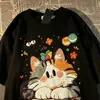 2026 Nova Camiseta Estilo Japonês Divertida Fofa Estampa de Gato Manga Curta para Homens e Mulheres Solta Verão High Street Nicho Top