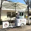 Carrinho de Comida Ponto Turístico, Carrinho de Jantar Móvel, Feira Noturna, Carrinho de Lanches de Shopping, Promoção ao Ar Livre, Triciclo Montável com Acabamento em Madeira