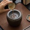 Tanque para Residuos de Té de Cerámica Jianshui con Tapa, Cubo para Té Desechado, Dosel de Loto Esmaltado Hierro Dorado Estilo Japonés, Accesorios para Ceremonia del Té, Mesa de Té para Infusión Seca