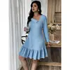 2026 Otoño Europeo Nuevo Estilo Elegante Adelgazante Moderno Versátil Color Sólido Manga Larga Volantes Vestido Mujer